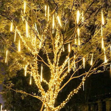 Guirlande lumineuse solaire pluie de météores, 30 cm, 10 tubes, étanche, idéale pour la décoration de clôtures de jardin, blanc chaud, modèle solaire (1/5)