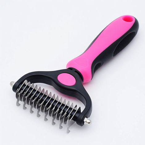 Brosse démêlante double face pour animaux rose grand démêlant (1/5)