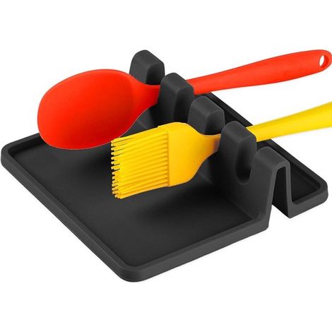Portautensili da cucina in silicone, colore nero, per posate, mestolo, spatola, con clip, senza BPA, resistente al calore e antiscivolo. (1/5)