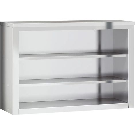 Pensile da cucina moderno in acciaio inox 110 x 40 x 75 cm con 2 ripiani colore argento 020047582