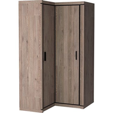 Mobilier1 – Armoire d'angle truffe chêne 192x114x100cm – 2 portes avec charnières – 5 étagères – Stratifié pour usage domestique