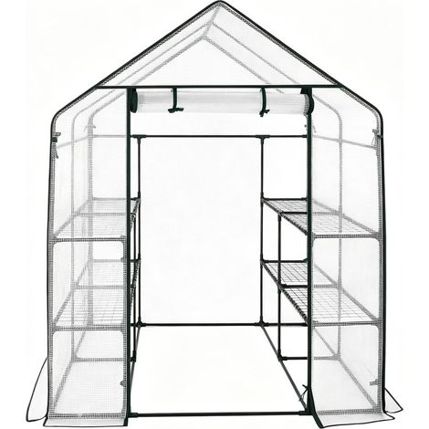 Invernadero de jardín de PE con estructura de acero pintado en blanco 143 x 143 x 195 cm (1/5)