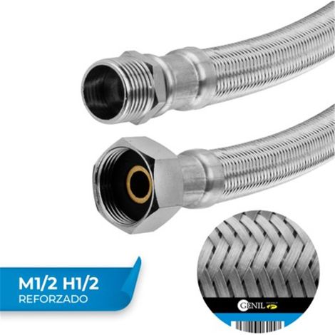 Latiguillo Super Reforzado M1/2 H1/2 Acero Inoxidable 20cm EPDM Pack 10 Uds