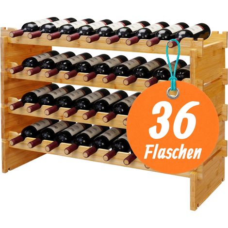 Relaxdays Weinregal, 36 Flaschen, Bambus, HxBxT: 55 x 85 x 25,5 cm, Rot- & Weißwein, stapelbares Flaschenregal, natur (1/5)