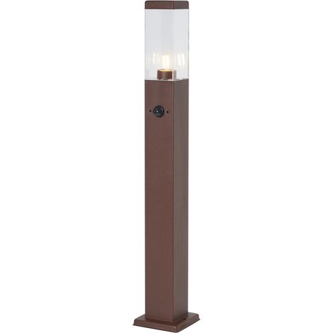 Außenleuchte Rostbraun mit Klarglas 80cm IP44 mit Steckdose und Bewegungssensor - Malios