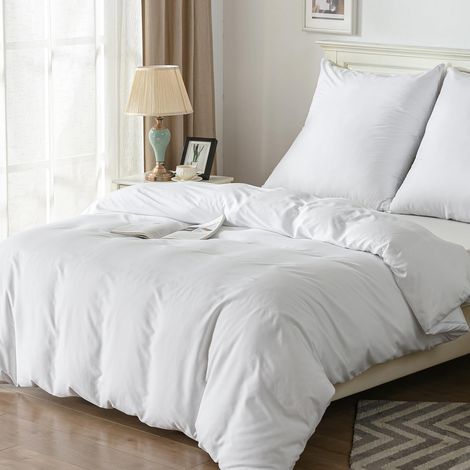 Parure de lit 2 pièces en Microfibre avec Fermeture éclair 1 Housse de Couette 135 x 200 cm et 1 taie d'oreiller 80 x 80 cm - Blanc (1/5)
