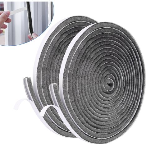 2 rouleaux de ruban d'étanchéité en feutre pour portes et fenêtres, 10 mètres de ruban d'étanchéité auto-adhésif avec brosse pour isolation du bas de caisse et protection contre le vent (gris) (1/5)