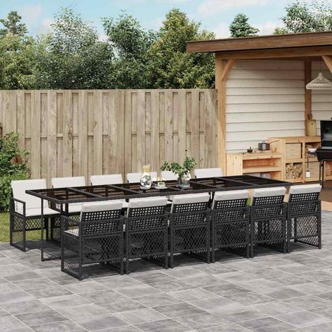Ensemble repas de jardin 13 pièces en résine tressée noire, 12 chaises pliantes - PANGIVO (1/5)