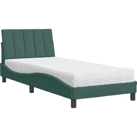 vidaXL Letto con Materasso Hanko Verde Scuro 90x190 cm in Velluto (1/5)