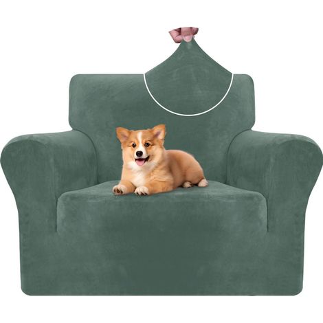 Samt Sofa Überzug 1 Sitzer, elastisch, rutschfest, haustierfreundlich, hellgrün (1/5)