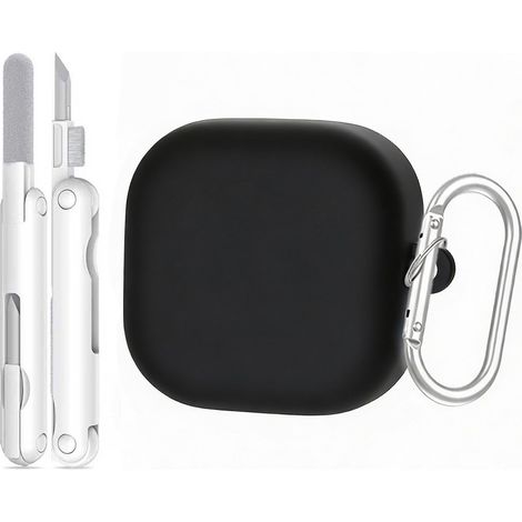 Funda de silicona para Samsung Galaxy Buds4 / Buds4 Pro con mosquetón y kit de limpieza, color negro. (1/5)