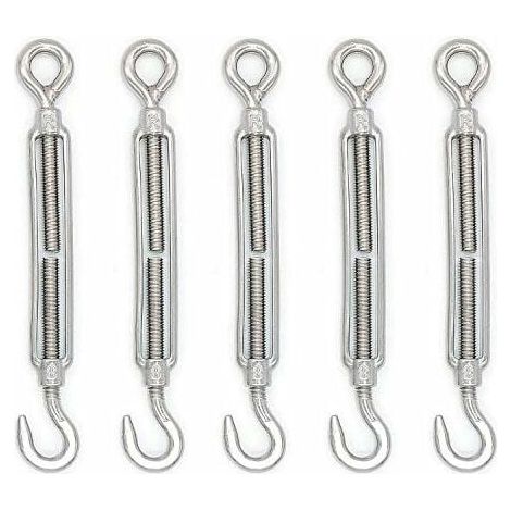 Tendeur Cable Crochet M8 (Crochet et Oeil), Tendeur Fil Acier/Tendeur Cable INOX en Acier Inoxydable 304 pour Fil a Linge, Cable Acier, Corde Acier - Lot De 5 (1/5)