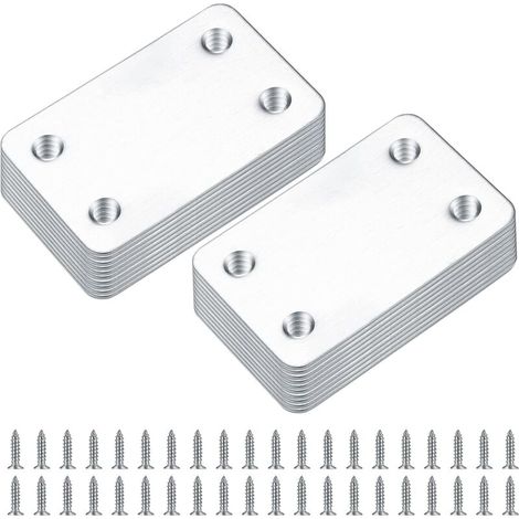 20 Stück perforierte flache Montageplatten, Befestigung gerader flacher Platten, Befestigung flacher Winkelverbinder, Verbindungsplattenverbinder – 38 x 60 mm (Silber) (1/4)