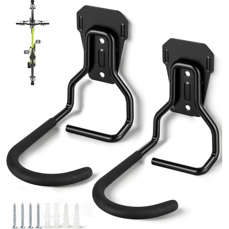 Lot de 2 Crochets Vélo, Support de Vélo Mural Noir Muraux Support Mural de Rangement pour Vélos Robuste Gain de Place pour Montagne Vélo Surface Antidérapante en Acier pour Maison ou Garage (1/5)
