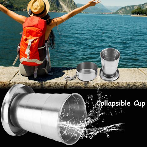 Gobelet pliable en acier inoxydable pour l'extérieur, idéal pour les voyages et le camping (6 pliages, 60 ml) (1/5)