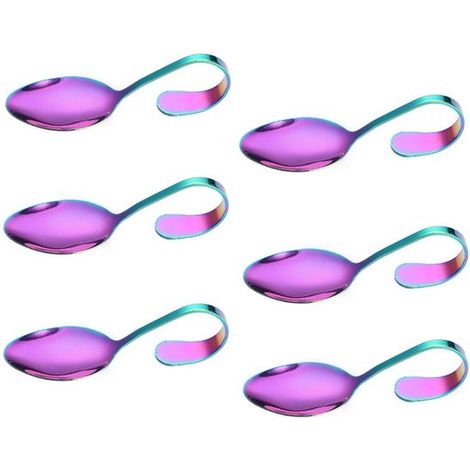 6 cucharas de acero inoxidable, Mango curvo, Cuchara creativa para mariscos, Cuchara para sushi, Cuchara para servir, 13,5 x 4,5 cm (1/5)
