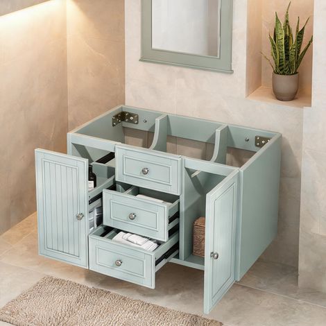 Meuble suspendu 78 cm vert salle de bain 3 tiroirs MDF (1/5)