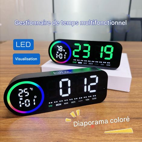 Digitaler LED-Wecker mit 7 Farben – Digitaluhr mit Temperaturanzeige, 5 Helligkeitsstufen, Doppelalarm, Schlummerfunktion, USB-Anschluss, 12/24-Stunden-Anzeige – Beleuchteter Wecker für Kinder und Erw