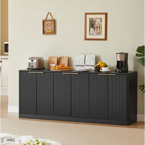 Aparador 170x40x70.5 cm negro en MDF con 6 puertas y diseño ondulado (1/5)
