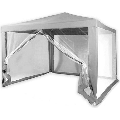 TRADE SHOP - Gazebo 2,4x3x2,50mt Tendone Giardino Telo Grigio Impermeabile Con Zanzariera 016560 -
