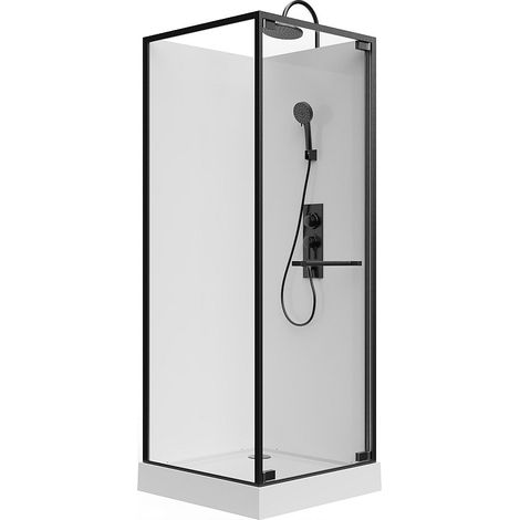 Cabina doccia installazione reversibile Altezza regolabile L80 x l80 x H213/232 cm Bianco e Nero - BADONI
