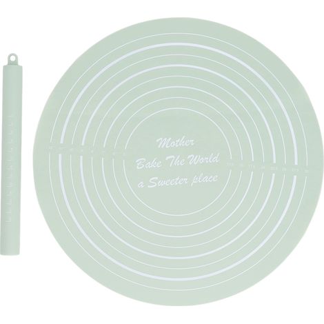Rouleau à Pâtisserie en Silicone Antiadhésif avec Tapis de Mesure pour Cuisine et Pâtisserie Vert