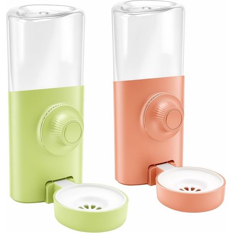 2 x Automatic Rabbit Bottles, Hanging Rabbit Water Dispenser, 600 ml, Guinea Pig Bottle Drip Proof Drinking Bowl for Rabbit, Guinea Pig, Hamster and Other Rodents (Green and Pink) (1/5)