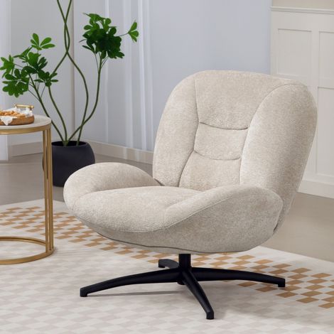 Fauteuil pivotant rembourré, fauteuil d'appoint avec rembourrage en coton PP, revêtement en tissu, piètement en acier, blanc crème (1/4)