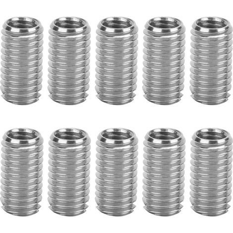 10 Gewindeeinsätze mit Nut, 15 mm, Innengewinde M6 1,0, Außengewinde M8 1,25