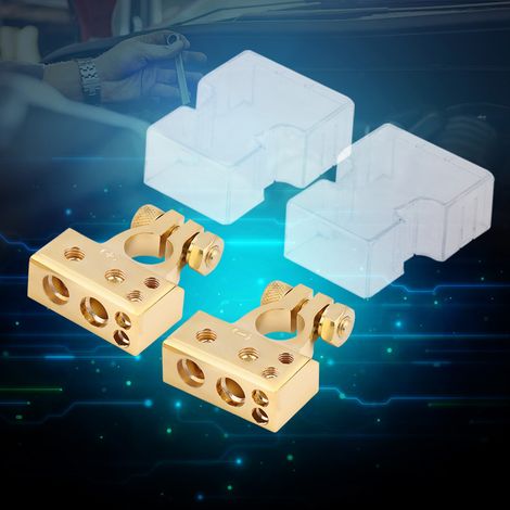 Paar Autobatterie-Steckverbinder, Plus- und Minus-Klemmen, Gold, für 0/1 2 4 8 AWG Kabel, Premium-Klemmenanschluss. (1/5)