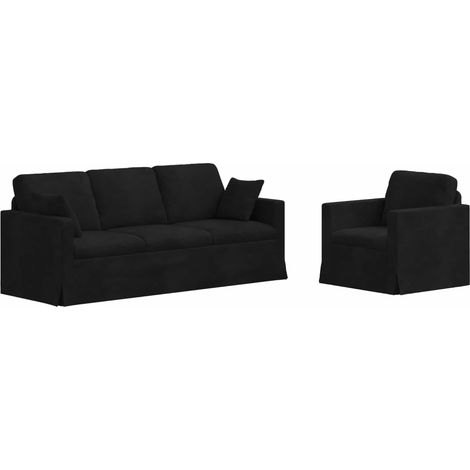 Ensemble de Canapés 2 pcs Salon de jardin Noir 198 x 78 x 80 cm Velours (1/5)
