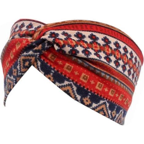 Bandeau turban élastique imprimé ethnique pour femme, style ethnique, avec motif croisé. (1/5)