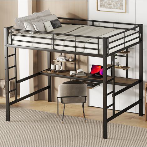 Hochbett 140x200 cm Mit Schwarzem Metallgestell (1/5)