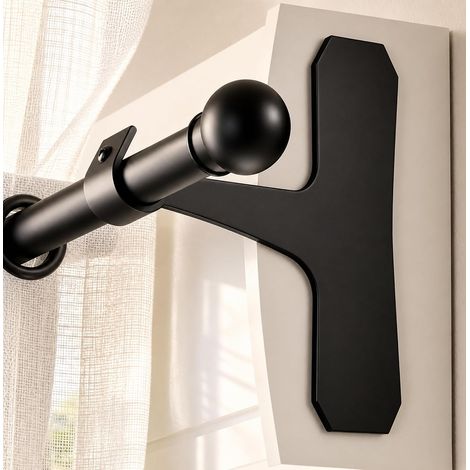 Support Tringle Rideaux Sans Perçage pour Coffre Volet Roulant, Lot de 2 Supports Métal Design Moderne, Fixation Auto-Adhésive, Compatible Tringles Ø19-28 mm(Noir, 2 Supports) (1/5)