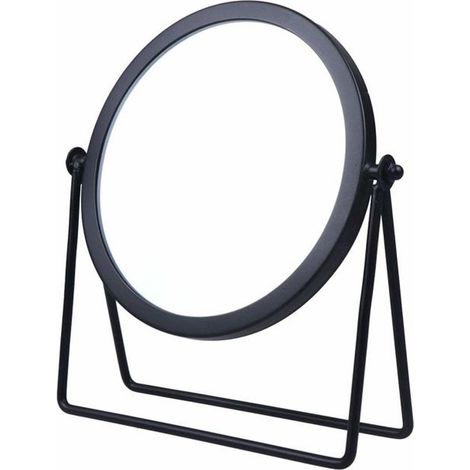 Miroir de maquillage rond avec cadre en métal pivotant pour table Noir
