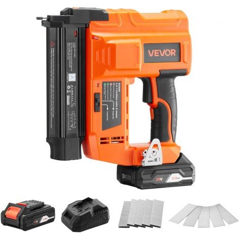 2 in 1 Akku-Nagler 18 Gauge 20 V Akku-Nagler und Tacker, 100 Nägel/min, mit 500 Nägeln & 500 Klammern & 2,0 Ah Lithiumbatterie & Ladegerät, für Heimwerkerarbeiten Holzbearbeitung Orange (1/5)