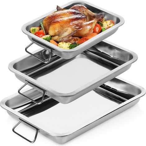 Bandeja rectangular de acero para asar 3 uds.