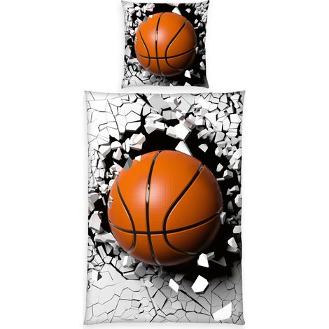 Parure de Lit 3D Basketball, Young Collection, Taie d'Oreiller env. 80 x 80 cm, Housse de Couette env. 135 x 200 cm, Avec Fermeture éclair, 100% Coton/renforcé (1/5)