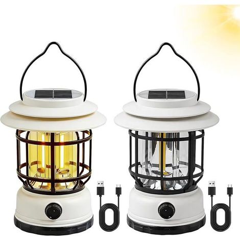 2 Pièces Lanternes LED Rétro Alimentées par Piles Lanterne Solaire Exterieur Lampe Solaire Exterieur Jin Suspendue Lanterne (1/5)