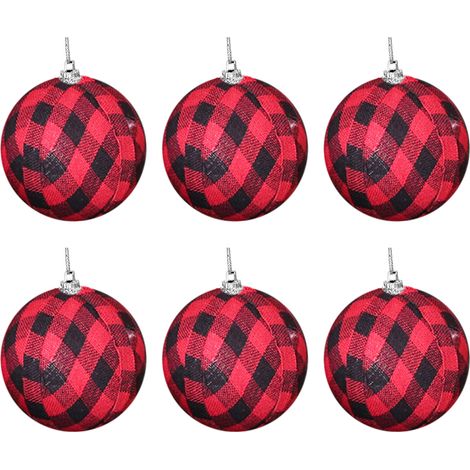 Plaid Ball Ornament - Fabric Wrapped Decorative Ball - Christmas Holiday Home Decoration - 6 Pieces (1/5)