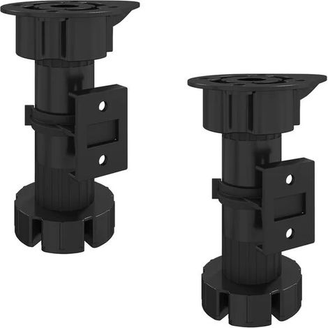 Pieds de meubles réglables, lot de 2, noirs, 46 x 46 x 128 mm, matériau PP.