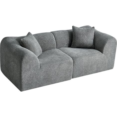 2-Sitzer-Sofa aus grauem Samt mit Kissen, kompakt für Wohnzimmer und Büro (1/5)