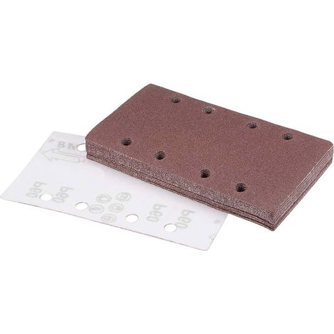 Lot de 15 feuilles abrasives grain 80, 18,5 x 9,1 cm, 8 trous auto-agrippantes pour ponceuse 1/3, papier aluminium oxyde pour bois et métal, polissage (1/5)