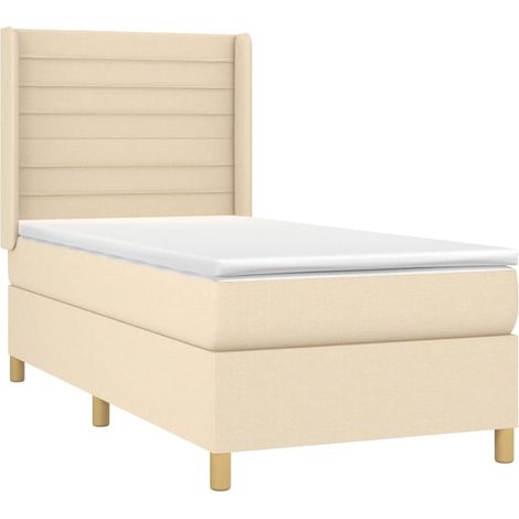vidaXL Letto a Molle con Materasso e LED Crema 90x200 cm in Tessuto (1/5)