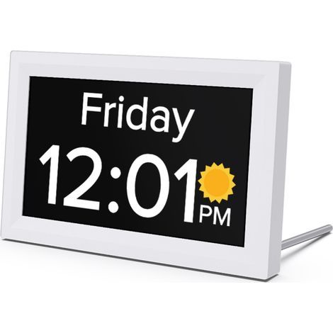 Reloj digital de 7 pulgadas – Pantalla grande y fácil de leer – 5 alarmas y 3 recordatorios de medicamentos – Función de brillo automático (1/5)