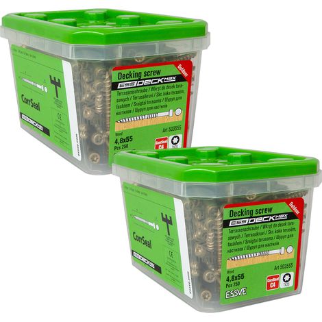 Tornillos para tarimas ESSVE ESSDECK MAX para tablas de madera CorrSeal 4,8x42mm 250 unidades x2 (1/3)