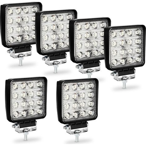 Wolketon Focos Led para Tractores 48W Cuadrado 6 Piezas Focos de Coche IP67 Impermeable Luz de Niebla para Off-Road Camión Moto Barco SUV UTV ATV