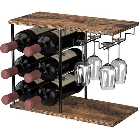 Casier à vin mural 3 niveaux avec porte-verres intégré