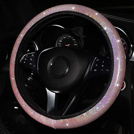 couvre-volant Rose  Pour Voiture Avec Sous-verres De Voiture Housse De Volant Extensible Bling (1/5)