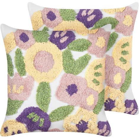 Set of 2 Decorative Cushions TRICORNIO Cotton 45 x 45 cm Multicolour Floral Pattern